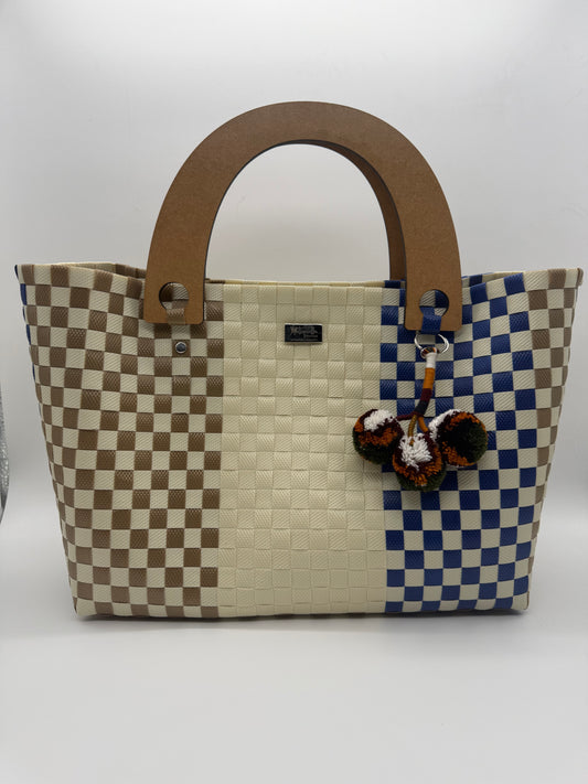 Handwoven Plastic Tote with Wooden Handle