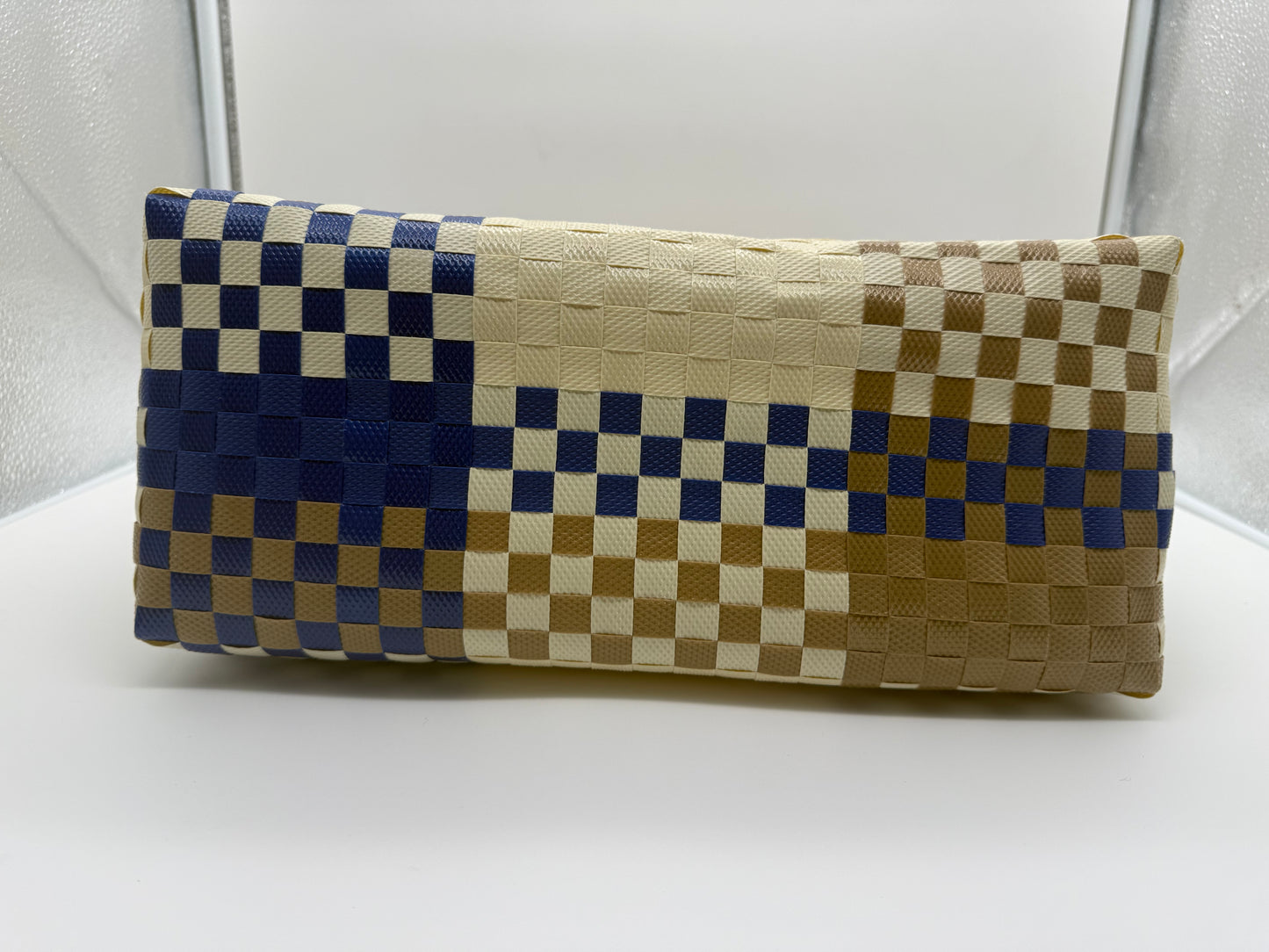 Handwoven Plastic Tote with Wooden Handle