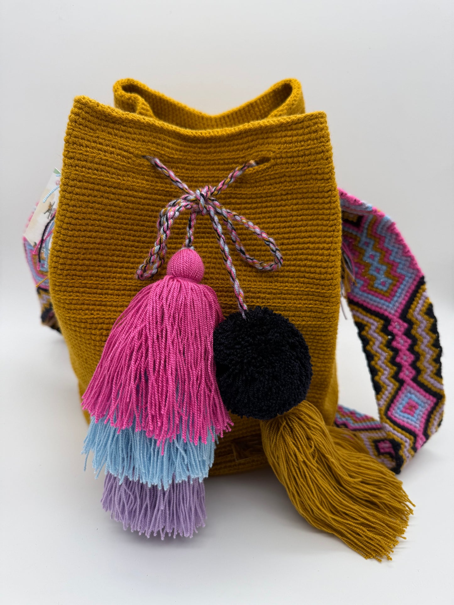 Handcrafted Wayuu Bag with Colorful Woven Strap & Tassels